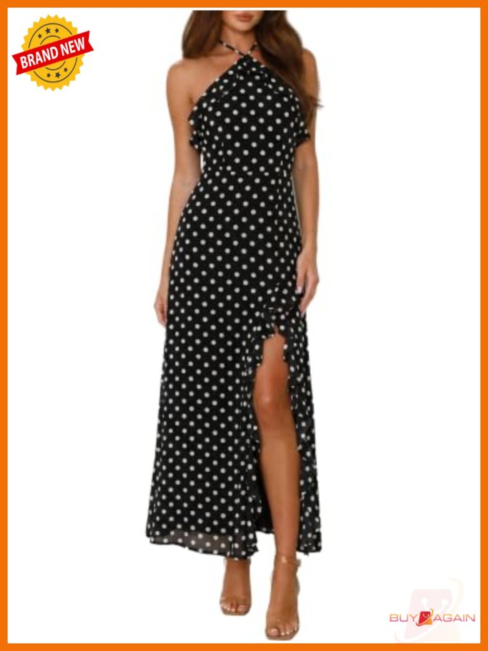 Halter Neck Backless Maxi Dress with High Slit Ruffl